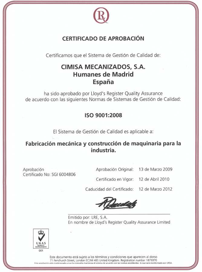 Certificado ISO 9001:2000