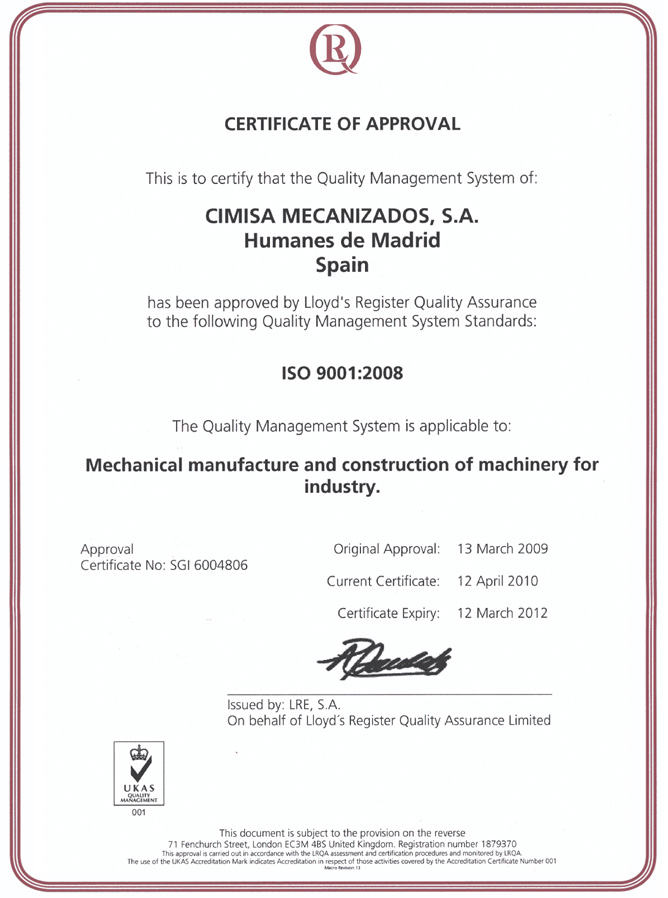 "quality management standard: ISO 9001:2008"